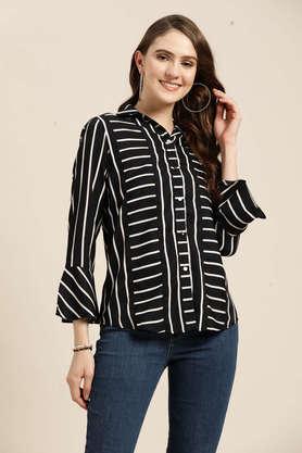 stripes crepe collared women's shirt - black