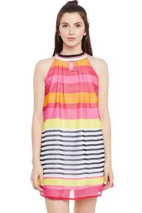 stripes crepe halter neck women's mini dress - multi