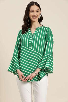 stripes crepe mandarin women's top - green