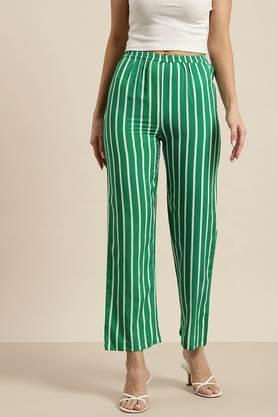 stripes crepe regular fit women's pants - green