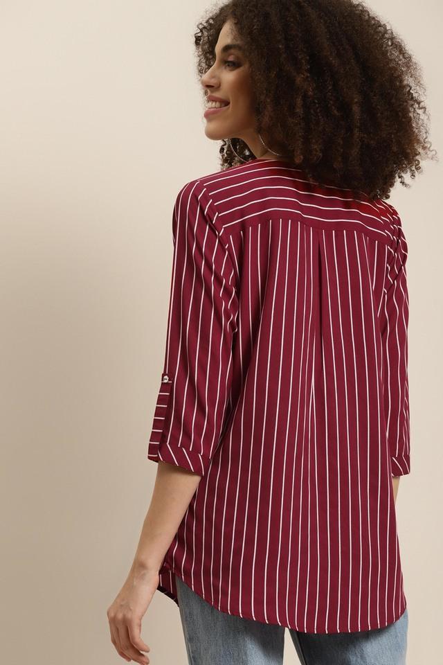 stripes crepe v neck womens casual shirt