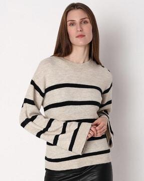 stripes crew-neck pullover with ribbed hem