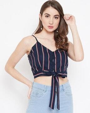 stripes crop top with tie-up