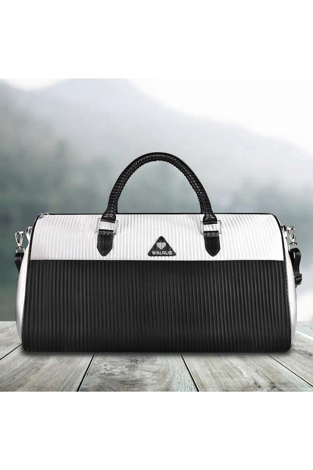 stripes faux leather zipper closure unisex duffle bag