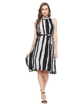 stripes fit and flare dress