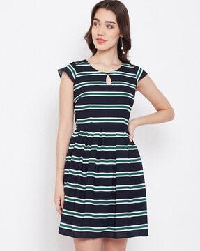 stripes fit and flare dress