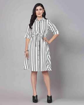 stripes fit and flare dress