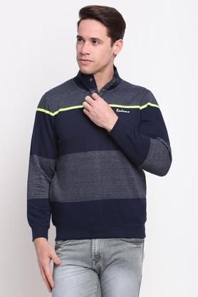 stripes fleece high neck mens sweatshirt - multi