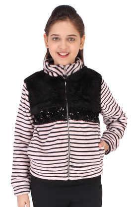 stripes fleece hood girls top - pink