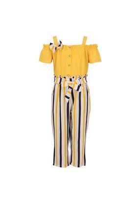 stripes georgette and polyester square neck girls casual jumpsuit - yellow