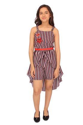 stripes georgette regular fit girls clothing set - navy