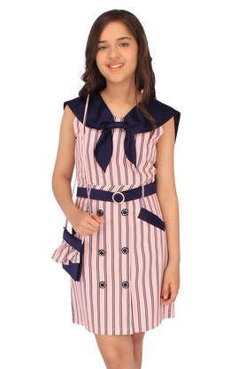 stripes georgette regular fit girls clothing set - pink