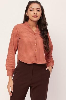 stripes georgette regular fit women's casual shirt - orange