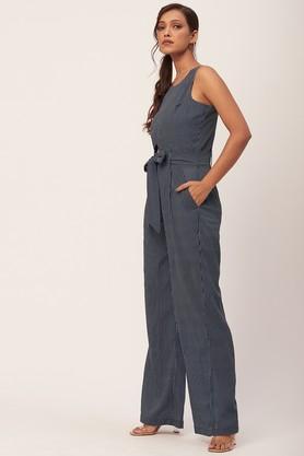 stripes georgette regular fit women's jumpsuit - blue