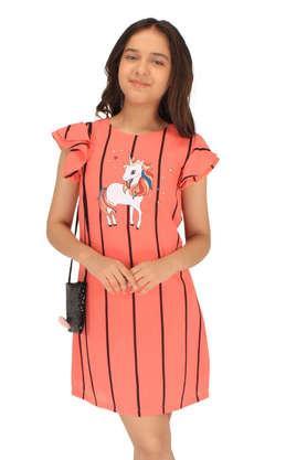 stripes georgette round neck girl's casual wear dress - pink