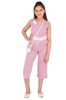 stripes georgette round neck girls casual wear jumpsuit - red