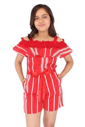 stripes georgette square neck giri's casual wear jumpsuit - red