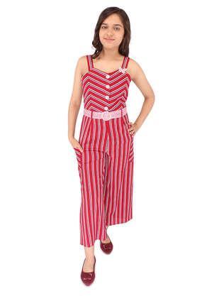 stripes georgette sweetheart neck giri's casual wear jumpsuit - red