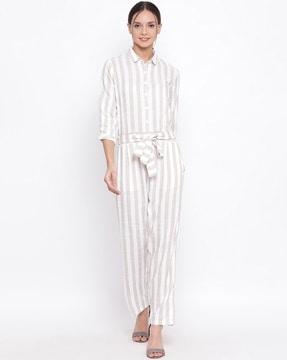 stripes jumpsuit with waistband