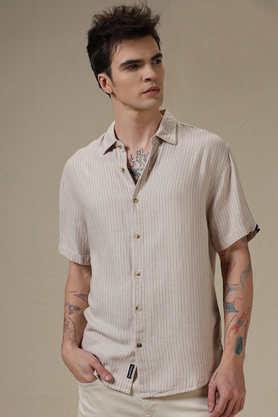 stripes linen regular fit men's casual shirt - natural