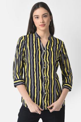 stripes lyocell collared women's casual shirt - multi
