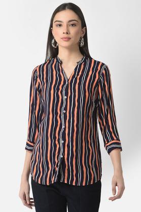 stripes lyocell collared women's casual shirt - multi