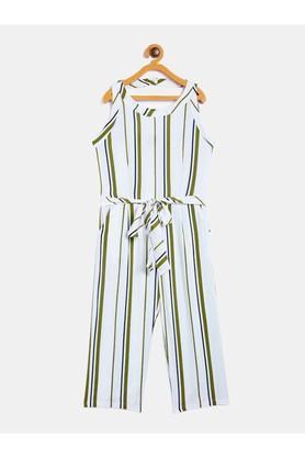 stripes lyocell round neck girls casual wear jumpsuit - green