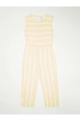 stripes lyocell round neck girls casual wear jumpsuit - yellow
