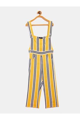 stripes lyocell shoulder straps girls casual wear jumpsuit - yellow