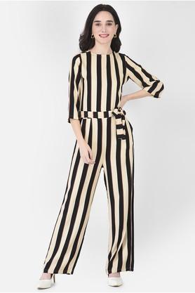 stripes lyocell slim fit womens casual jumpsuit - black