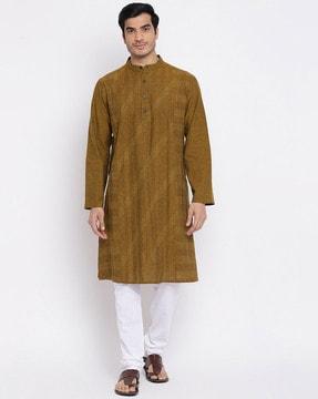 stripes mandarin collar long kurta