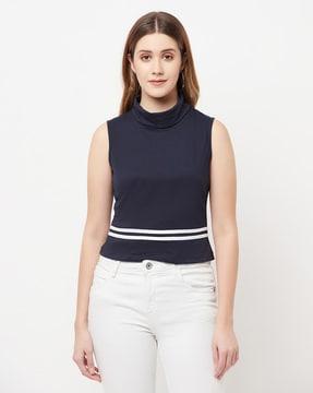 stripes mock neck top