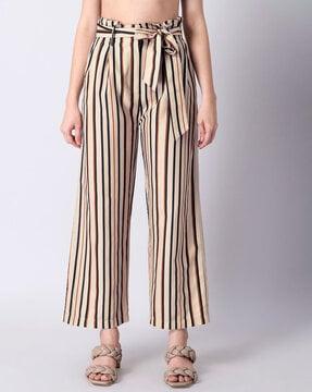 stripes pants with waist tie