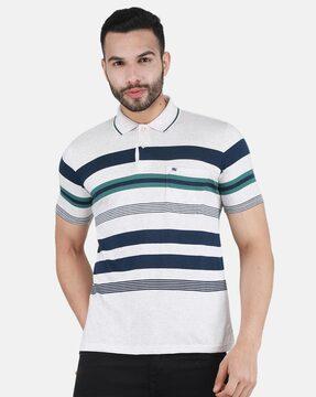 stripes polo t-shirt with patch pocket