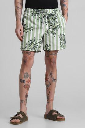 stripes polyester elastic and drawstring men's shorts - green