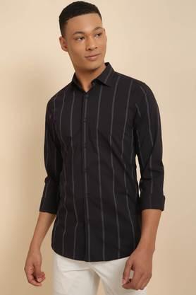 stripes polyester regular fit men's casual shirt - black