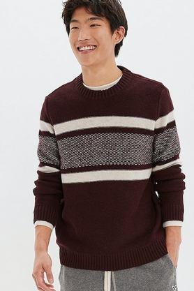 stripes polyester regular fit men's sweater - red