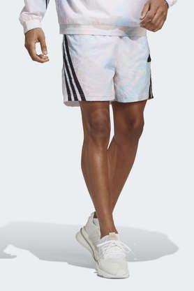 stripes polyester relaxed fit men's casual shorts - white