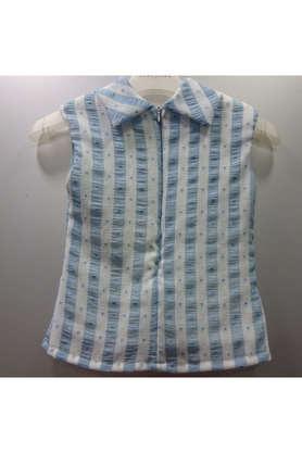 stripes polyester round neck girls top - blue