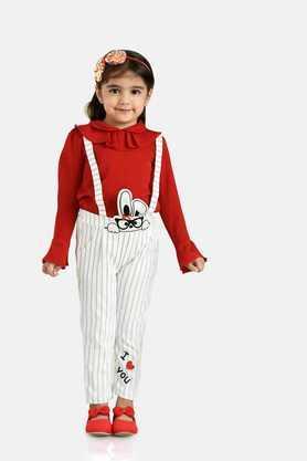 stripes polyester slim fit girls jumpsuit with top - off white