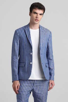 stripes polyester slim fit men's casual blazer - blue