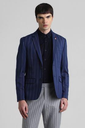 stripes polyester slim fit men's casual wear blazer - blue