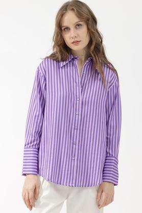 stripes polyester women's casual wear shirt - purple