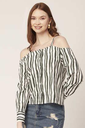 stripes rayon blend off shoulder women's top - green