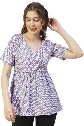 stripes rayon blend v neck women's top - lavender
