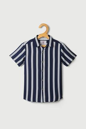 stripes rayon collar neck boys shirt - navy