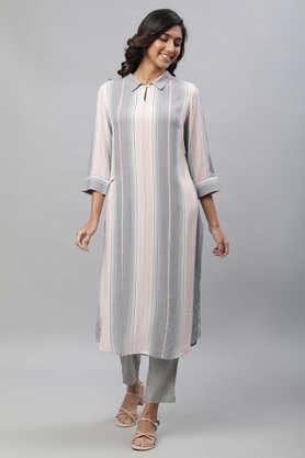 stripes rayon collared women's kurta - multi