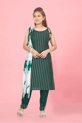 stripes rayon full length girls kurta set - green