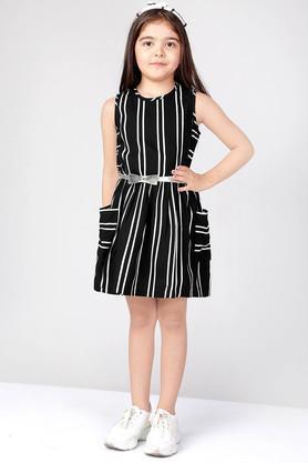 stripes rayon regular fit girls dress - black