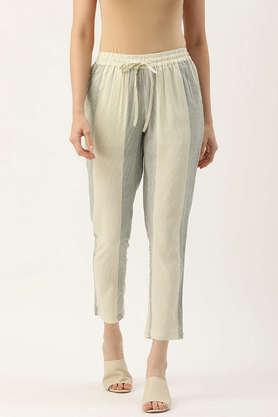 stripes rayon regular fit women's casual trousers - white